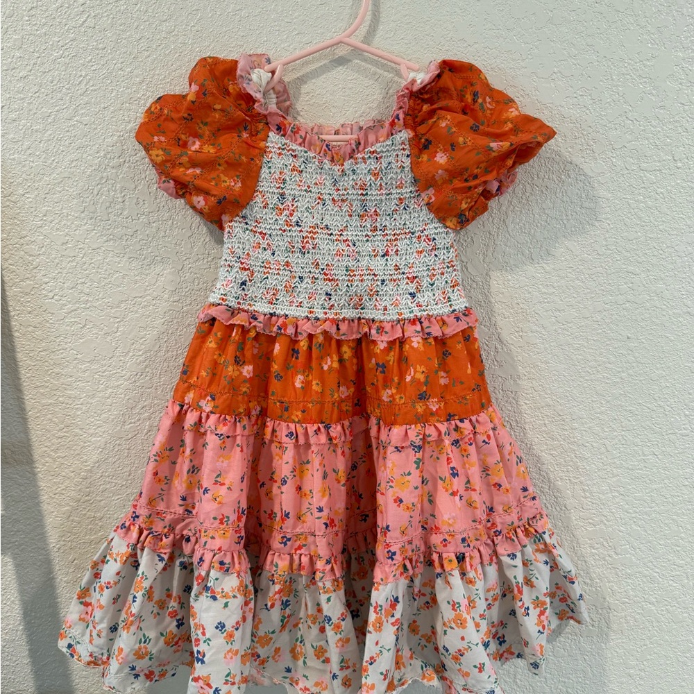 Ivy City Co Orange and Pink Floral Kids Dress